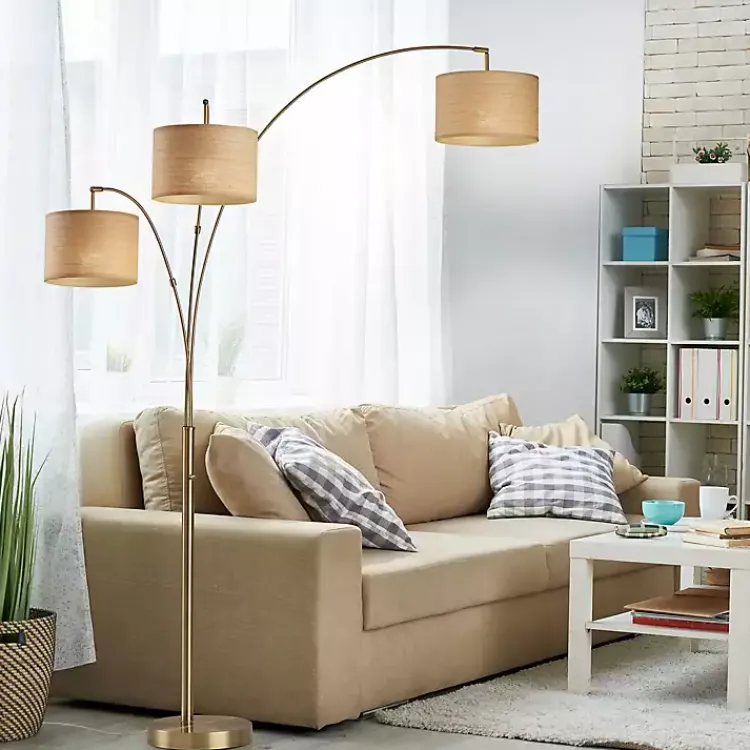 Floor Lamps-Kirklands Home Metal 3-Arm Arched Floor Lamp Gold