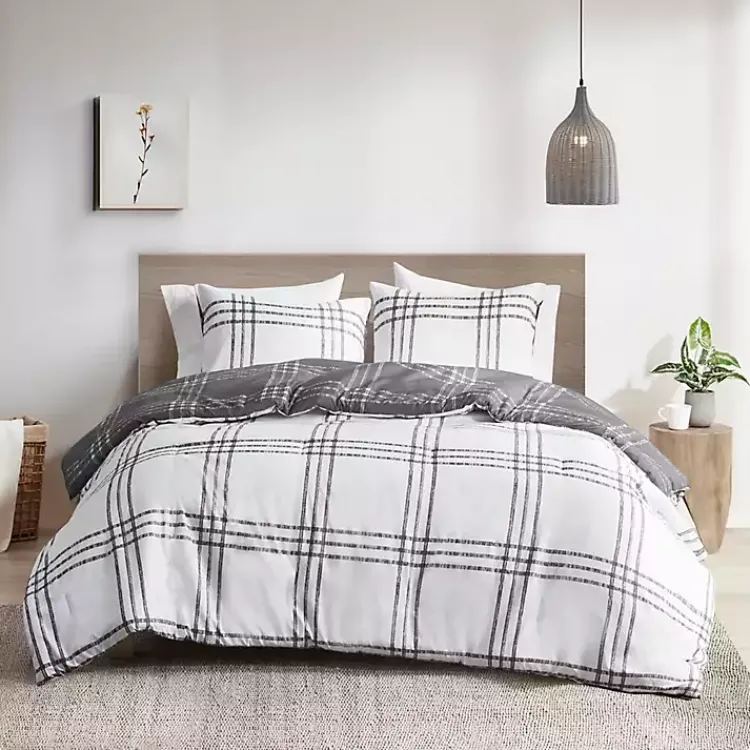 Comforters-Kirklands Home Gray Plaid Dayton 3-pc. King Comforter Set