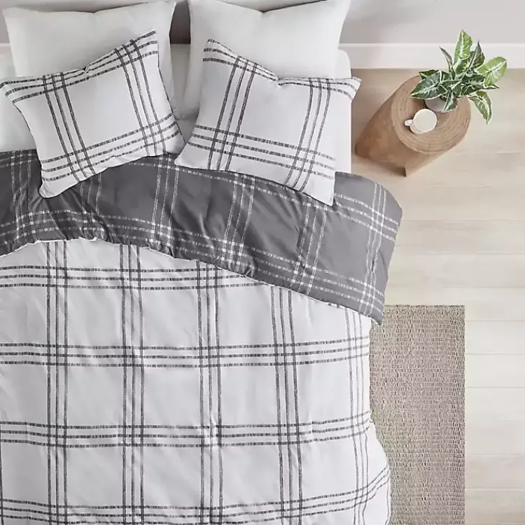 Comforters-Kirklands Home Gray Plaid Dayton 3-pc. King Comforter Set