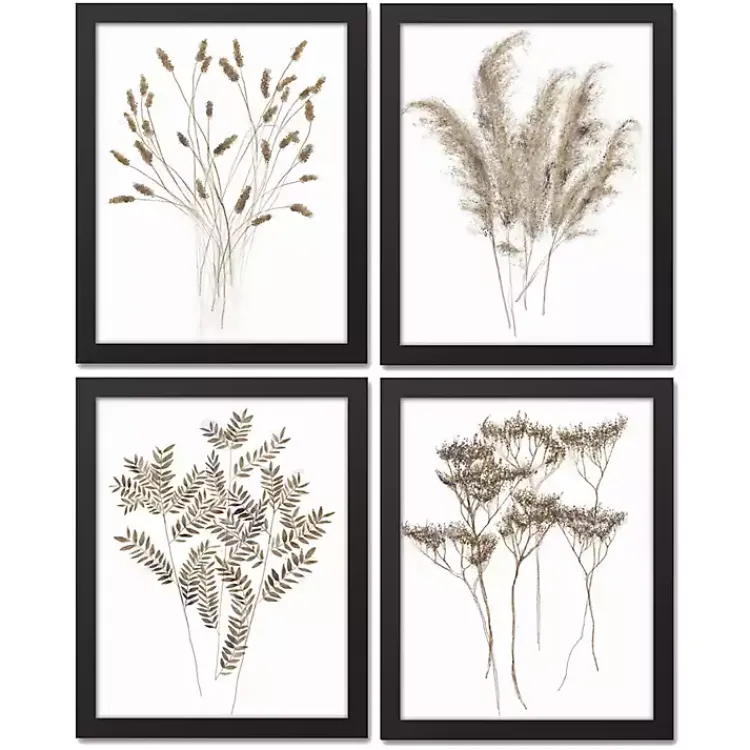 Canvas Art-Kirklands Home Dried Florals 4-pc. Framed Canvas Art Print Set White