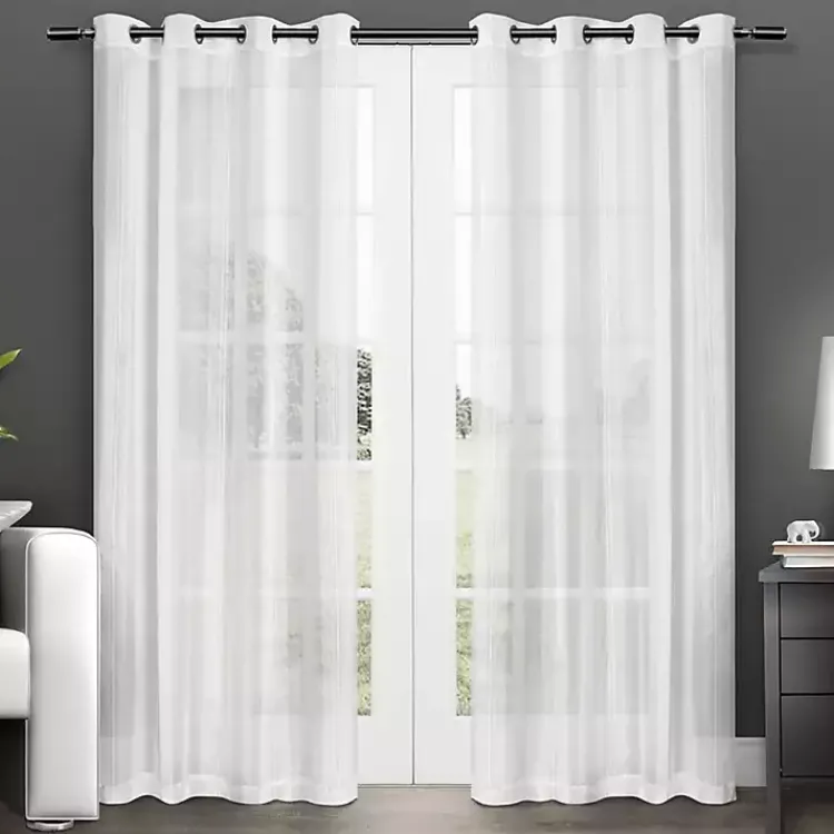 Curtains & Drapes-Kirklands Home Stripe Sheer Curtain Panel Set, 96 in. White