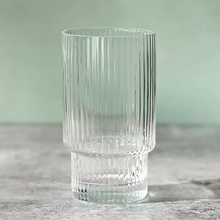 Glassware & Drinkware-Kirklands Home Linear Ribbed Highball Glass Clear