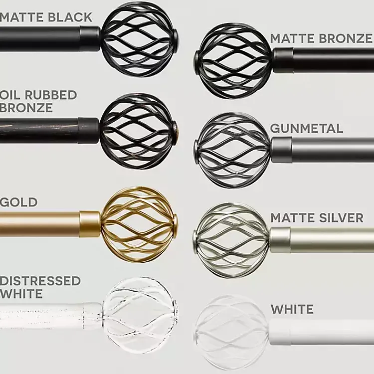 Curtain Rods & Hardware-Kirklands Home Distressed White Open Sphere Curtain Rod, 120 in.