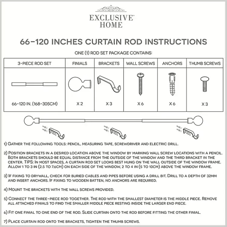 Curtain Rods & Hardware-Kirklands Home Distressed White Open Sphere Curtain Rod, 120 in.
