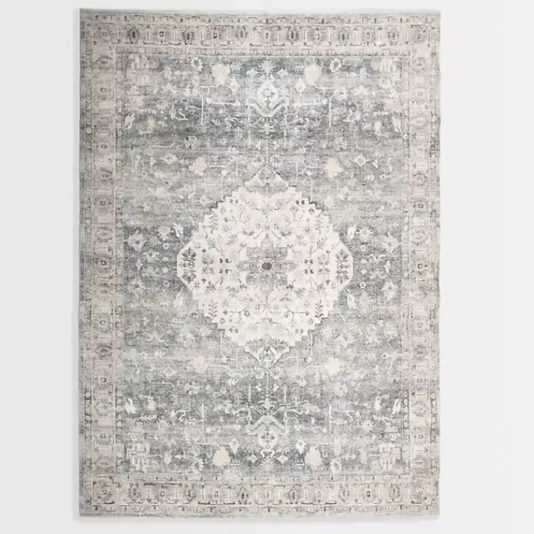 Area Rugs-Kirklands Home Rosette Dusty Aqua Area Rug, 5x7