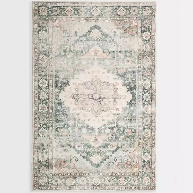 Area Rugs-Kirklands Home Rosette Green and Ivory Area Rug, 5x7