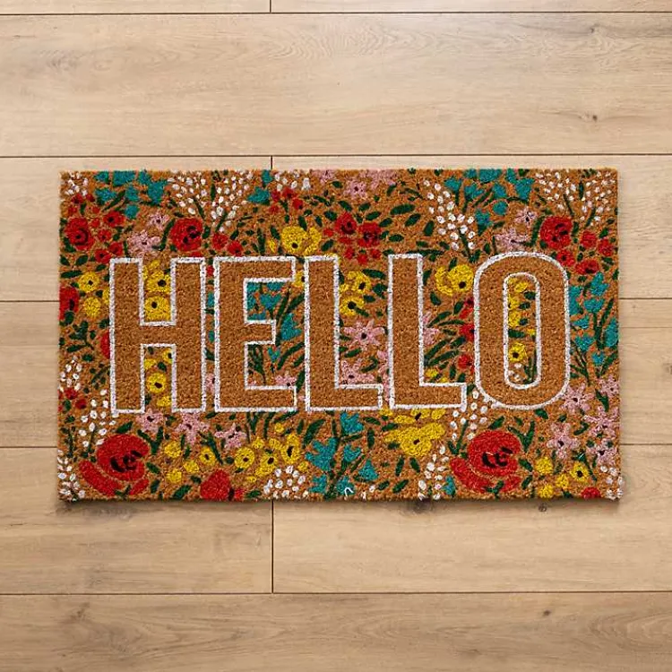 Doormats-Kirklands Home Hello Floral Coir Doormat Multi