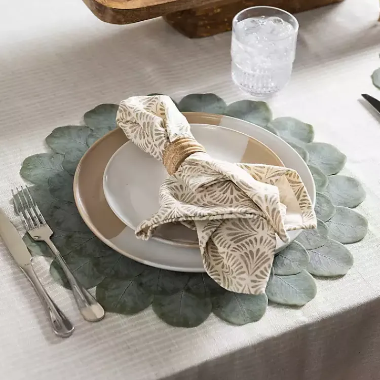 Table Linens-Kirklands Home Round Eucalyptus Leaves Placemat Green