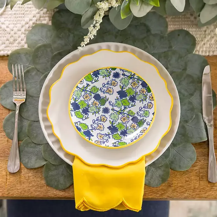 Table Linens-Kirklands Home Round Eucalyptus Leaves Placemat Green