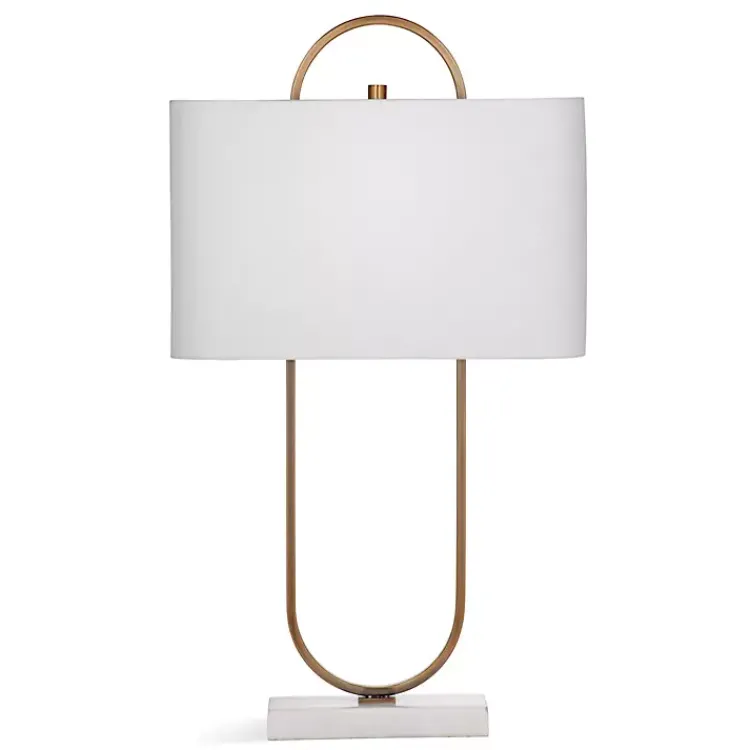 Table Lamps-Kirklands Home Brass Open Oval Table Lamp White