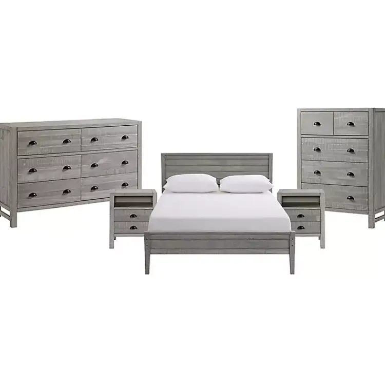 Beds & Headboards-Kirklands Home Rustic Smoke Wood Panel Full Bed Frame Gray