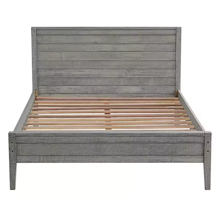 Beds & Headboards-Kirklands Home Rustic Smoke Wood Panel Full Bed Frame Gray