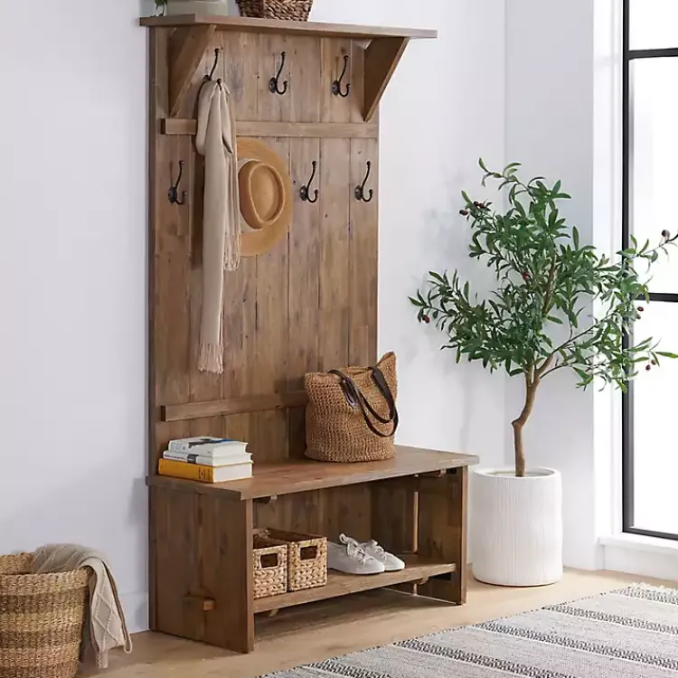 Entryway Furniture-Kirklands Home Rustic Acacia Wood Hall Tree