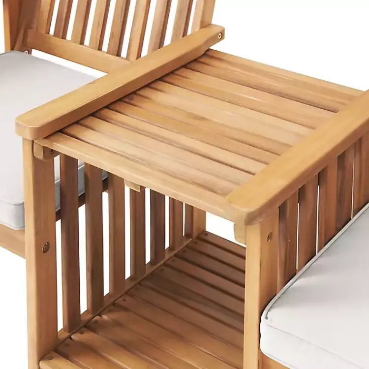 Outdoor Sets-Kirklands Home Natural Acacia Wood Ivory Cushion 3-pc. Patio Set