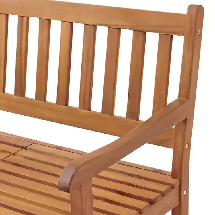 Outdoor Seating-Kirklands Home Natural Acacia Wood Bench with Pop-Up Table Tan