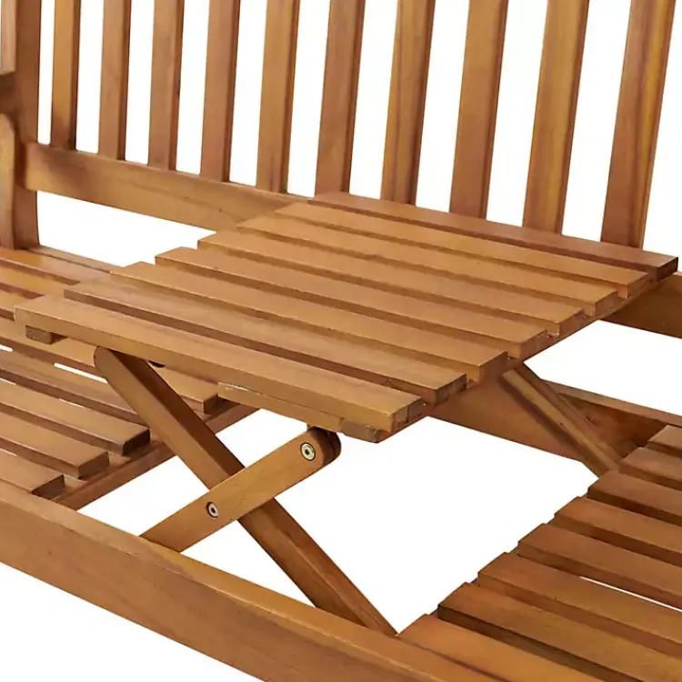 Outdoor Seating-Kirklands Home Natural Acacia Wood Bench with Pop-Up Table Tan