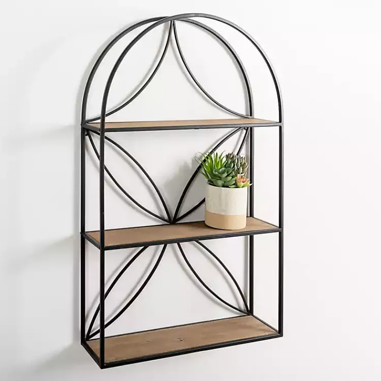 Shelves-Kirklands Home Black Metal Flower Frame 3-Tier Wall Shelf
