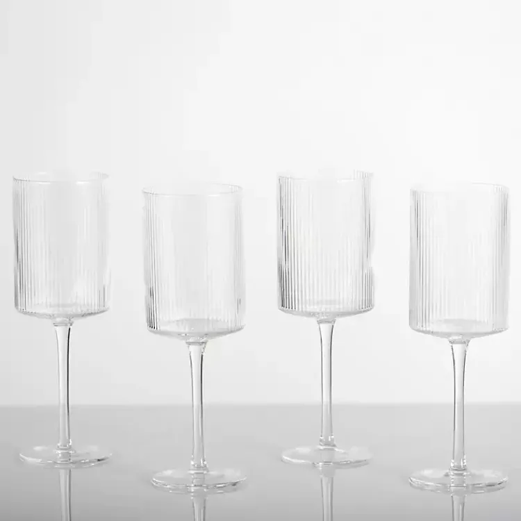 Glassware & Drinkware-Kirklands Home Linear Ribbed Goblet Wine Glasses, Set of 4 Clear