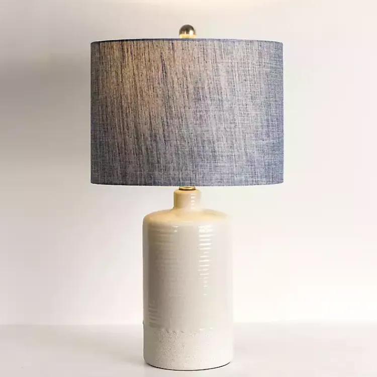 Table Lamps-Kirklands Home Denim Shade Ribbed Table Lamp Blue