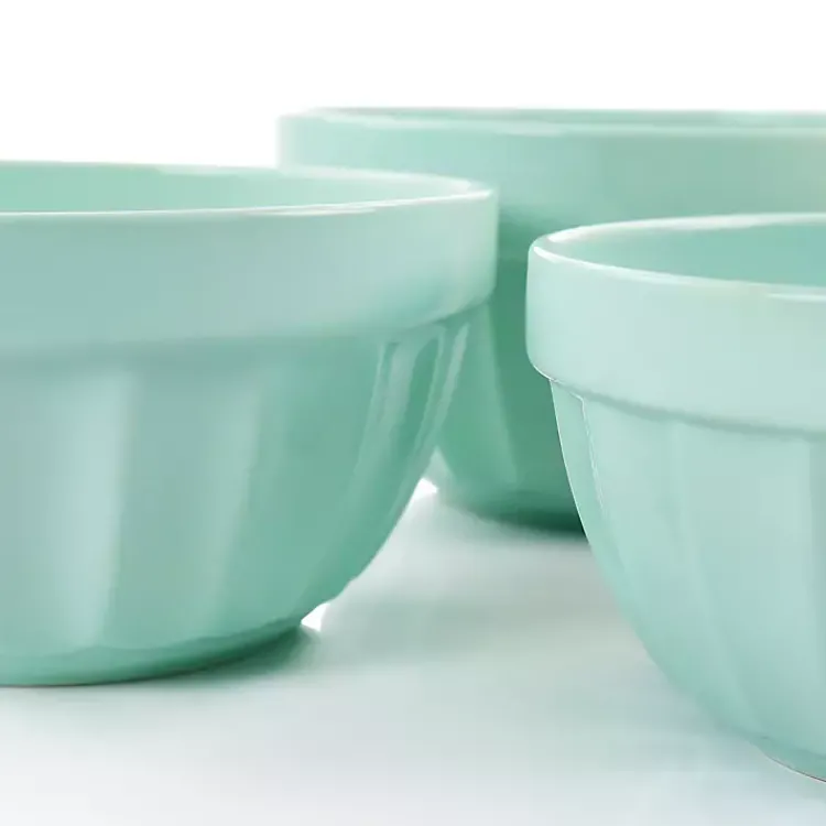 Serving & Entertaining-Kirklands Home Martha Stewart Mint Stoneware Bowls, Set of 3 Blue