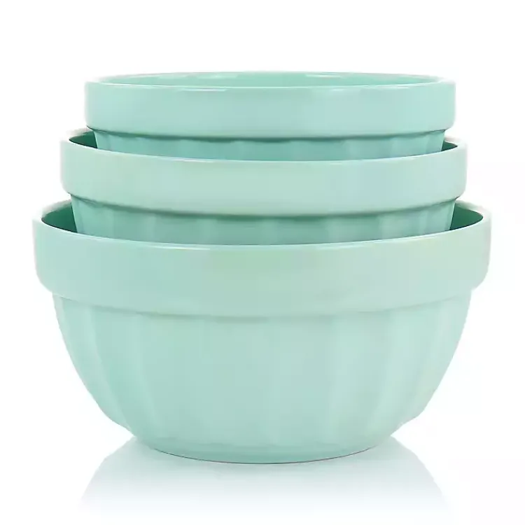 Serving & Entertaining-Kirklands Home Martha Stewart Mint Stoneware Bowls, Set of 3 Blue