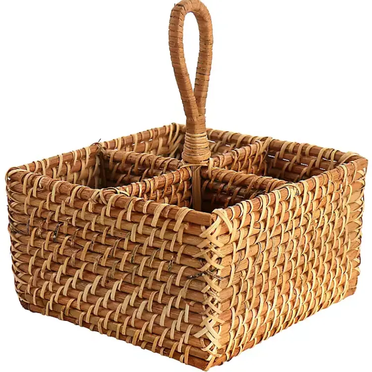 Serving & Entertaining-Kirklands Home Woven Rattan Martha Stewart Flatware Caddy Brown