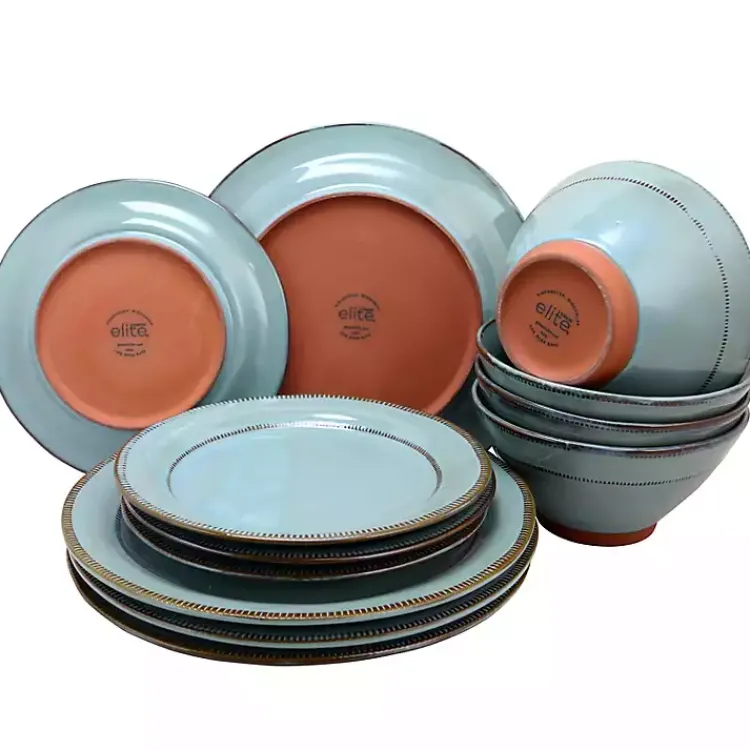 Dinnerware-Kirklands Home Azure Glazed Round 12-pc. Dinnerware Set