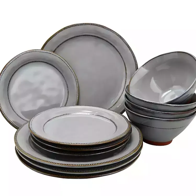 Dinnerware-Kirklands Home Terracotta 12-pc. Dinnerware Set Gray