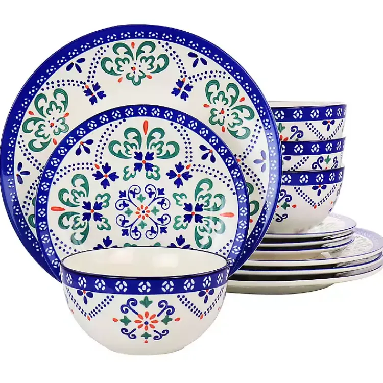 Dinnerware-Kirklands Home Mosaic Glazed Round 12-pc. Dinnerware Set