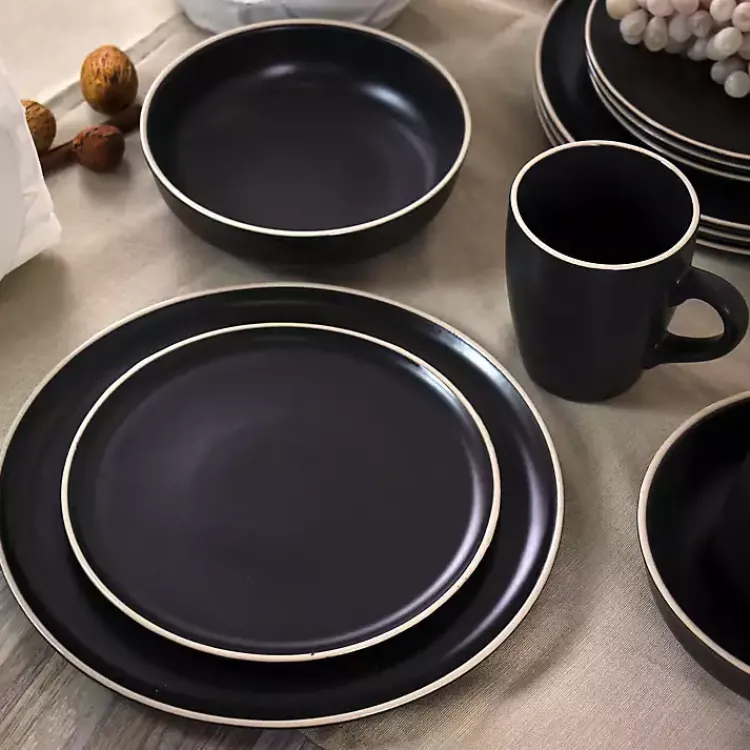 Dinnerware-Kirklands Home Modern Stoneware 16-pc. Dinnerware Set Black