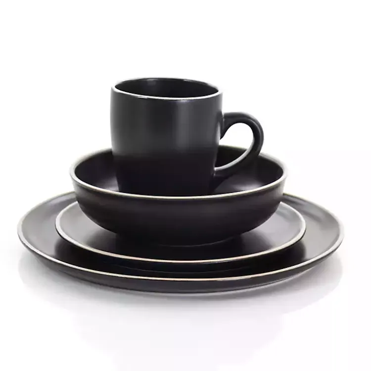 Dinnerware-Kirklands Home Modern Stoneware 16-pc. Dinnerware Set Black