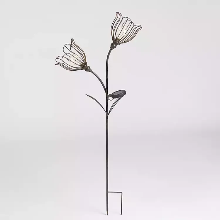 Outdoor Lighting-Kirklands Home Bronze Flowers Solar Lantern Yard Stake Gold