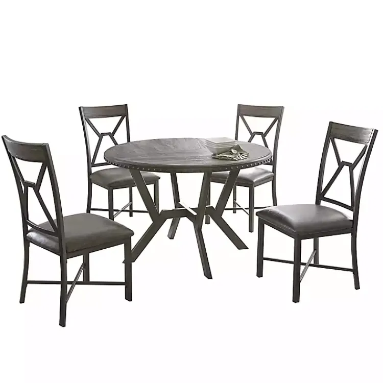 Dining Sets-Kirklands Home Gray Wood Upholstered 5-pc. Dining Set