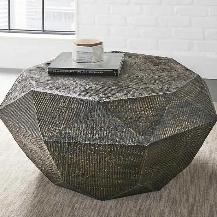 Coffee Tables-Kirklands Home Gray Hand-Stamped Iron Octagonal Coffee Table