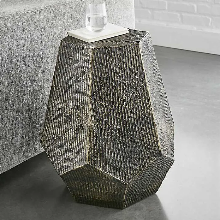 Accent & End Tables-Kirklands Home Gray Hand-Stamped Iron Hexagon Accent Table