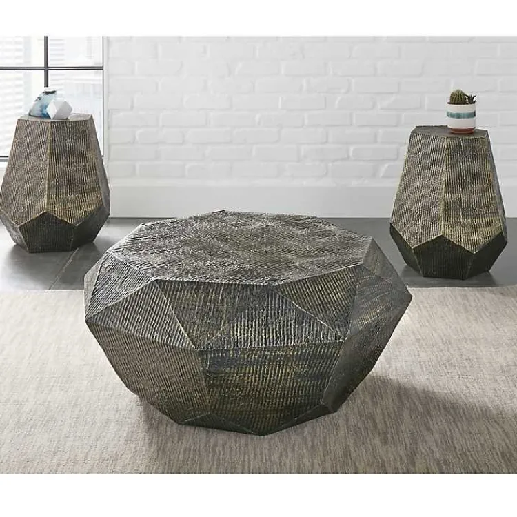 Accent & End Tables-Kirklands Home Gray Hand-Stamped Iron Hexagon Accent Table