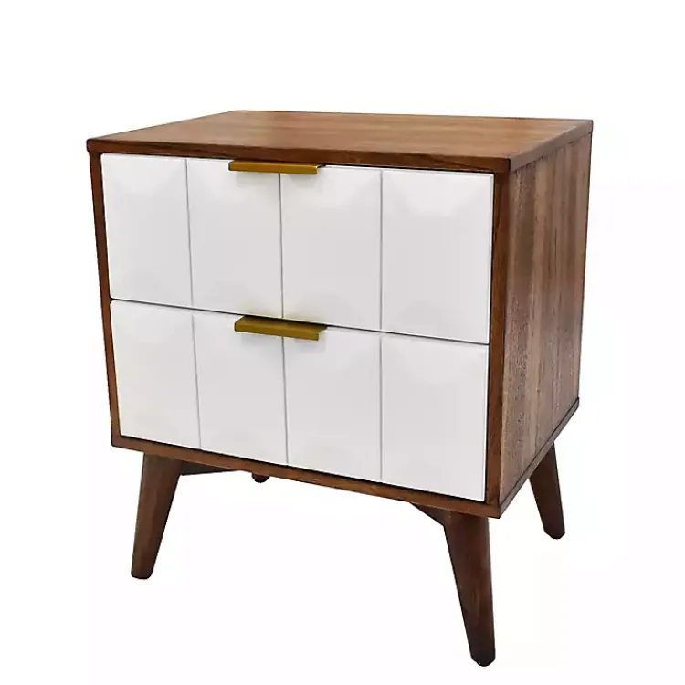 Nightstands-Kirklands Home Brown and White Wood 2-Drawer Nightstand