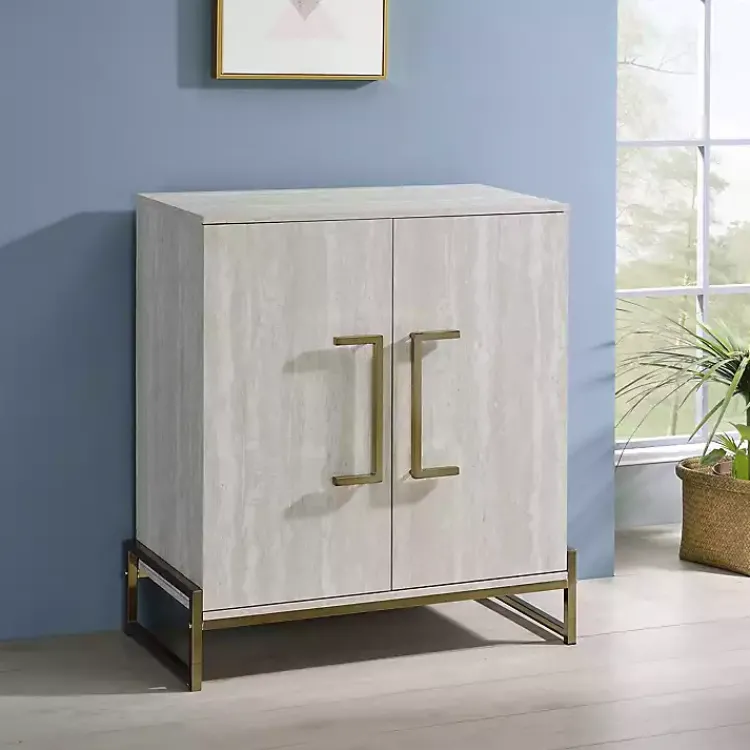 Cabinets & Sideboards-Kirklands Home Marble Finish Gold Handle Storage Cabinet