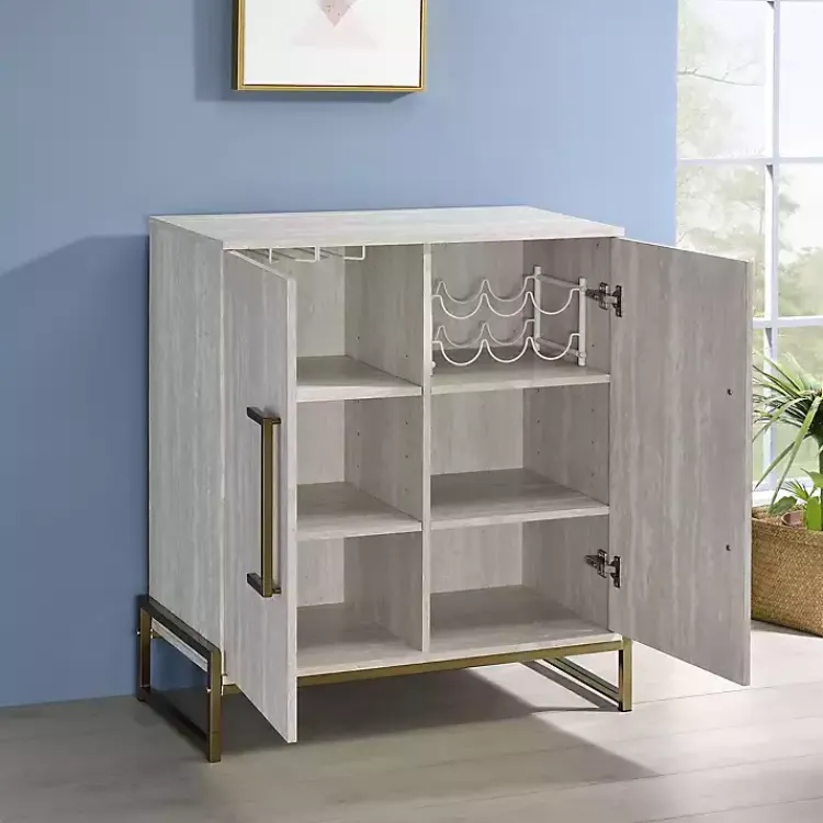 Cabinets & Sideboards-Kirklands Home Marble Finish Gold Handle Storage Cabinet