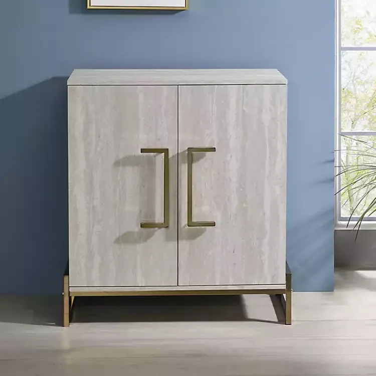 Cabinets & Sideboards-Kirklands Home Marble Finish Gold Handle Storage Cabinet