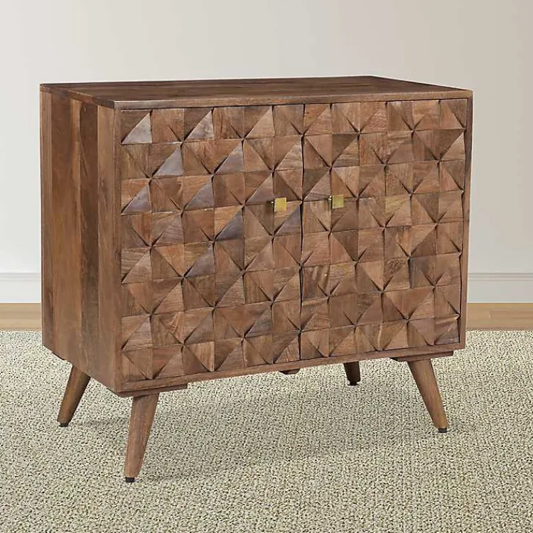 Cabinets & Sideboards-Kirklands Home Brown Carved Wood Woven 2-Door Cabinet