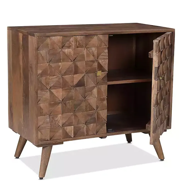 Cabinets & Sideboards-Kirklands Home Brown Carved Wood Woven 2-Door Cabinet