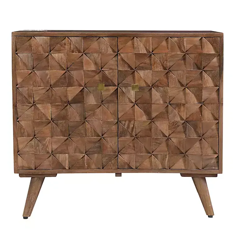 Cabinets & Sideboards-Kirklands Home Brown Carved Wood Woven 2-Door Cabinet