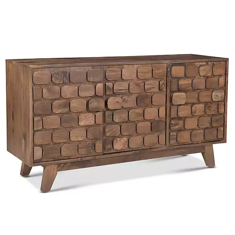 Cabinets & Sideboards-Kirklands Home Brown Carved Wood Woven 3-Door Sideboard