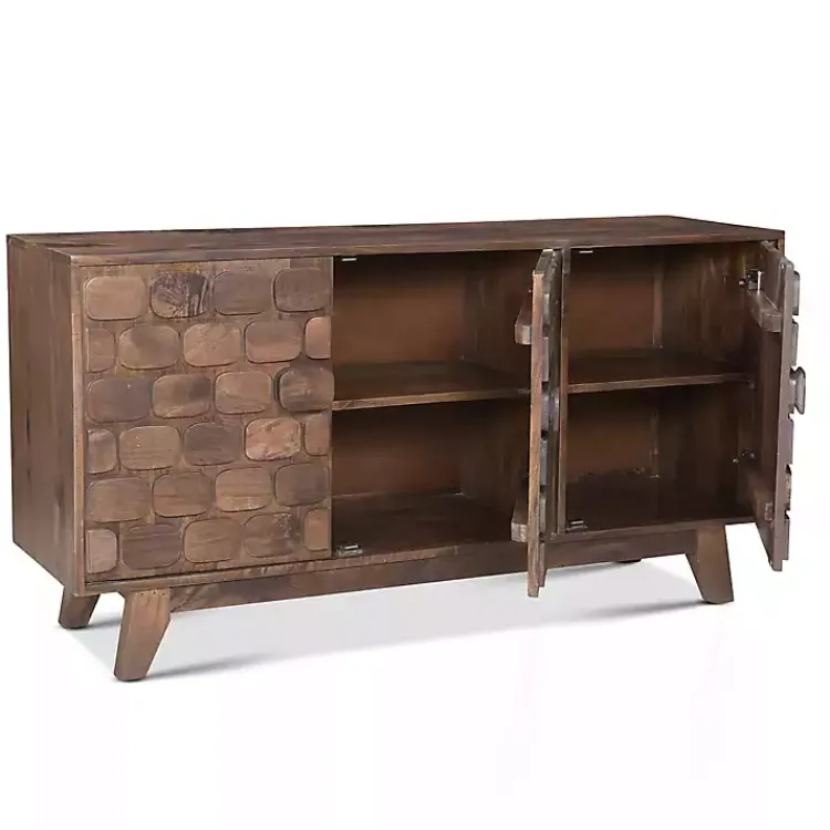 Cabinets & Sideboards-Kirklands Home Brown Carved Wood Woven 3-Door Sideboard