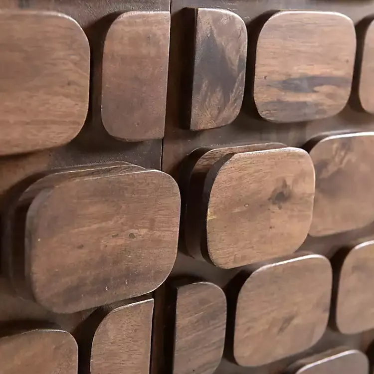 Cabinets & Sideboards-Kirklands Home Brown Carved Wood Woven 3-Door Sideboard