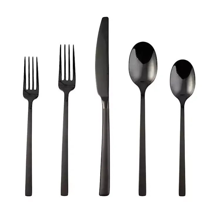 Flatware & Cutlery-Kirklands Home Mirrored Steel 20-pc. Flatware Set Black