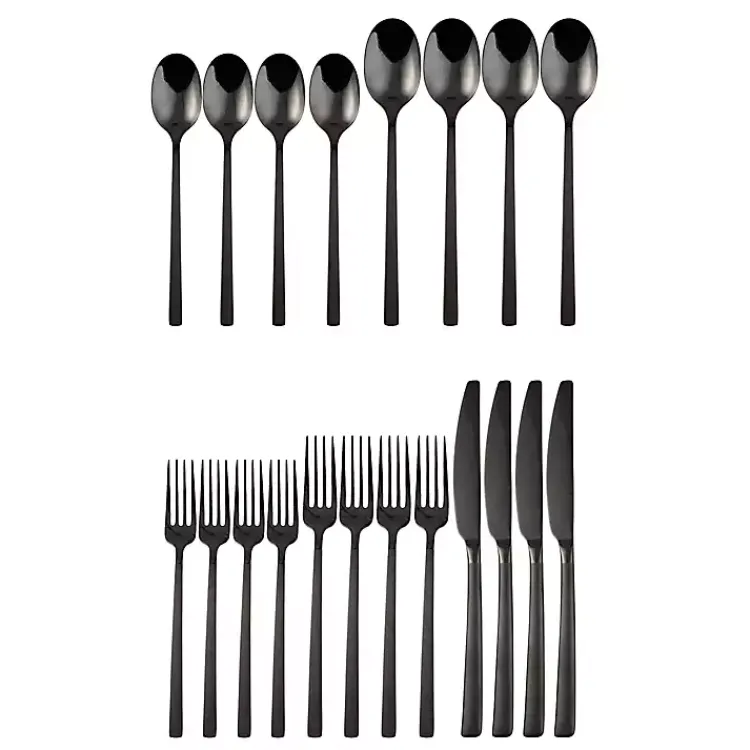 Flatware & Cutlery-Kirklands Home Mirrored Steel 20-pc. Flatware Set Black