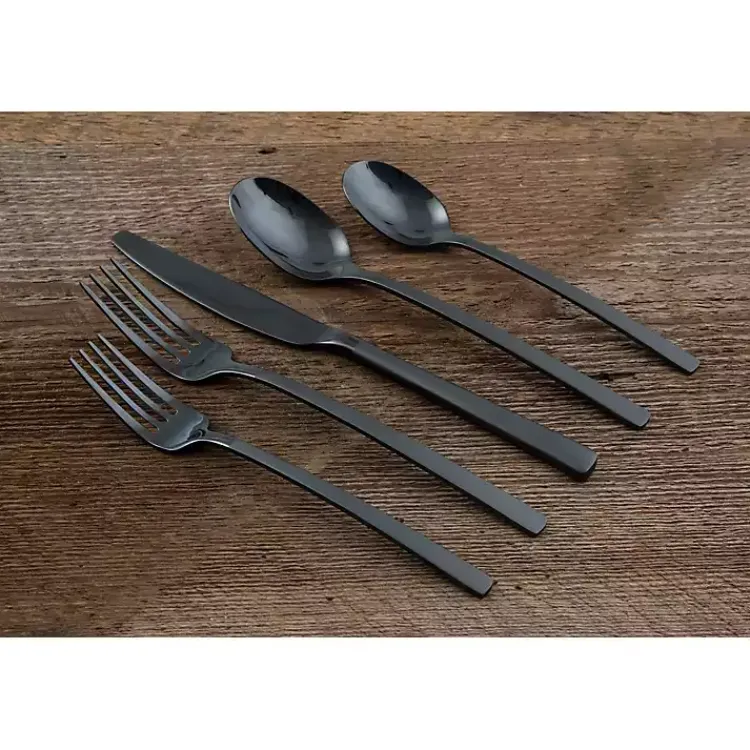 Flatware & Cutlery-Kirklands Home Mirrored Steel 20-pc. Flatware Set Black