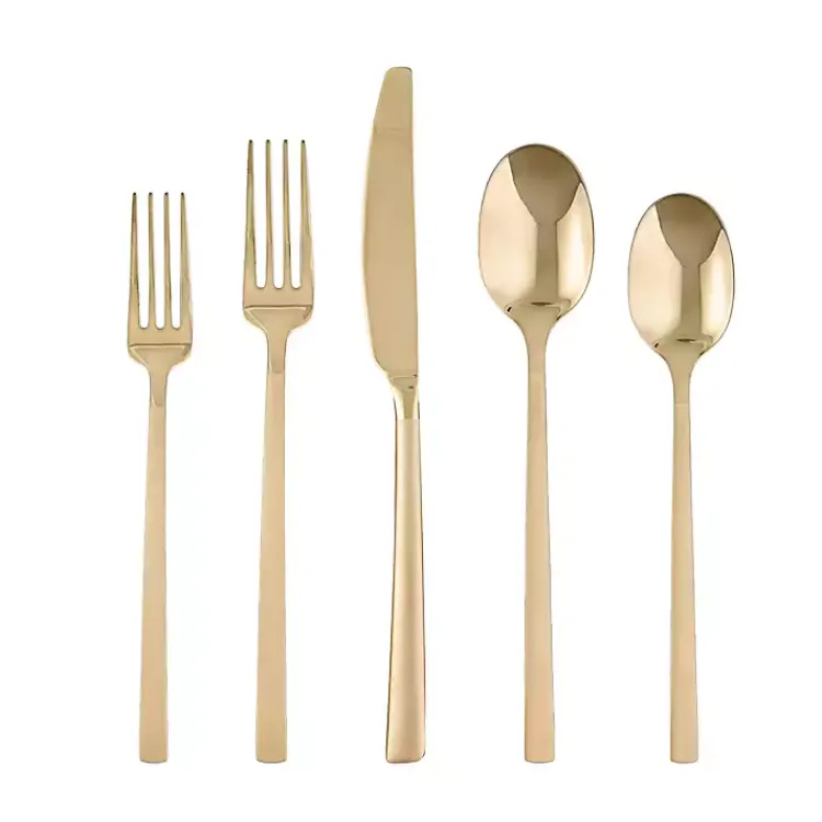 Flatware & Cutlery-Kirklands Home Mirrored Champagne Steel 20-pc. Flatware Set Gold